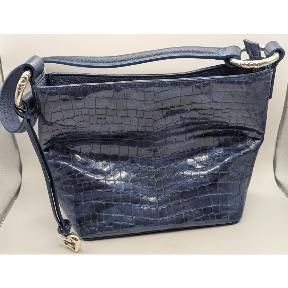 BRIGHTON Cherie Cher Soft Croc Embossed Leather Blue Silver Hardware Handbag